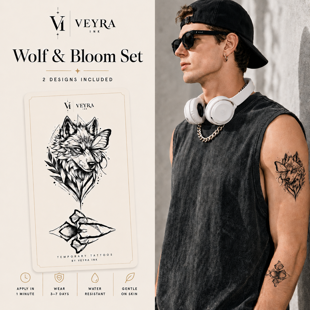 Wolf & Bloom Temporary Tattoo Set cover image