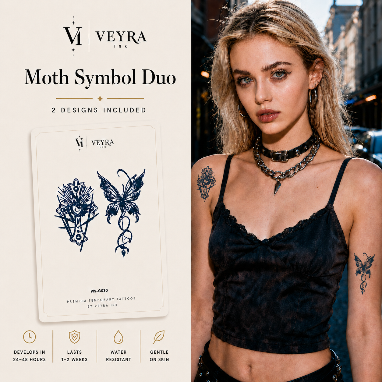 Moth Symbol Duo Semi-Permanent Tattoo cover image